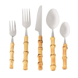 Faqueiro Bamboo Natural Com 30 Peças Em Aço Inox Kenya