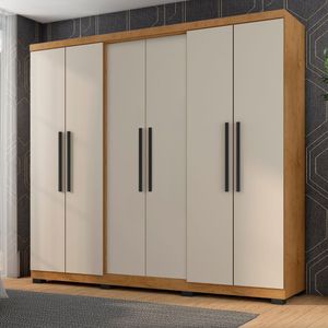 Guarda Roupa Diamante 6 Portas E 4 Gavetas Araplac 6000-50 Freijó/baunilha Brilho
