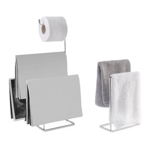 Kit Banheiro Aço Inox Porta Papel Higienico De Chao E Porta Toalha De Bancada Piazza Brinox