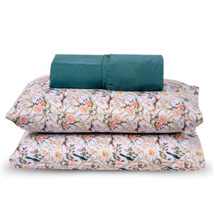 Jogo Cama Lençol Casa Scarpa Verace Casal Padrão Percal 300 Fios C/ Fronhas Estampadas 3 Peças - Verde Escuro