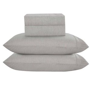Jogo Cama Lençol Casa Scarpa Alba Queen Detalhes Plissados Percal 300 Fios 4 Peças - Cinza