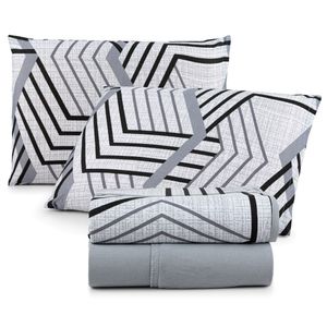 Jogo Cama Lençol Casa Scarpa Sonnet Casal Padrão Malha Estampada Algodão 4 Peças - Geométrico - Cinza
