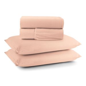 Jogo Cama Lençol Casa Scarpa Sonnet Casal Padrão Malha Lisa Algodão Macio 4 Peças - Salmão