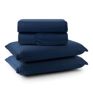 Jogo Cama Lençol Casa Scarpa Sonnet King Malha Lisa Algodão Macio 4 Peças - Azul Marinho