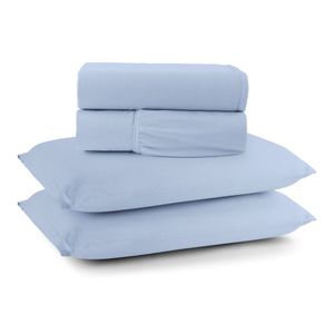 Jogo Cama Lençol Casa Scarpa Sonnet King Malha Lisa Algodão Macio 4 Peças - Azul Turquesa