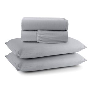 Jogo Cama Lençol Casa Scarpa Sonnet King Malha Lisa Algodão Macio 4 Peças - Cinza