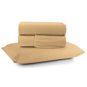 Jogo Cama Lençol Casa Scarpa Sonnet Solteiro Malha Lisa Algodão Macio 3 Peças - Mostarda