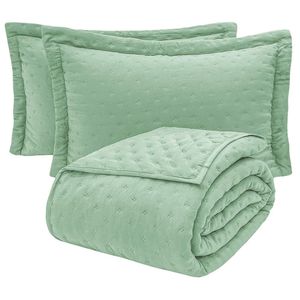 Kit Cobre Leito Colcha Casa Scarpa Claire King Dupla Face Toque De Pluma Micro Percal 300 Fios 3 Peças - Verde Tifany