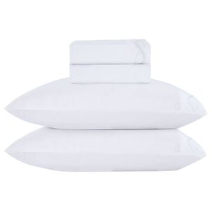 Jogo Cama Lençol Casa Scarpa Merit Casal Padrão Bordado Coroa De Louros Percal 300 Fios 4 Peças - Branco