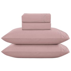 Jogo Cama Lençol Casa Scarpa Merit King Bordado Coroa De Louros Percal 300 Fios 4 Peças - Roxo Malva