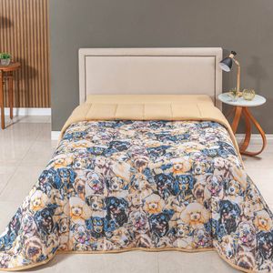 Edredom Cobertor Casa Scarpa Sonnet Queen Malha Estampada Dupla Face Algodão - Pet - Mostarda