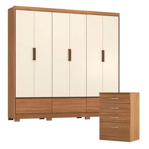 Guarda Roupa Casal Himalaia E Cômoda Astral 4 Gavetas Amêndola Off White - Demóbile