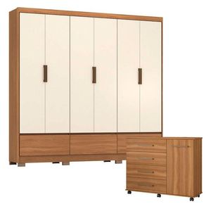 Guarda Roupa Casal Himalaia E Cômoda Flora 4 Gavetas Amêndola Off White - Demóbile
