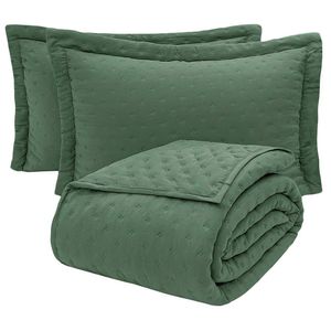 Kit Cobre Leito Colcha Ryviera Queen Dupla Face 3 Peças Verde Musgo 100% Poliéster