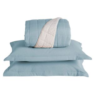 Kit Cobre Leito Colcha Capri Queen Dupla Face 3 Peças Azul 100% Poliéster