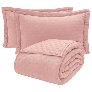 Kit Cobre Leito Colcha Ryviera Casal Dupla Face 3 Peças Rosê 100% Poliéster