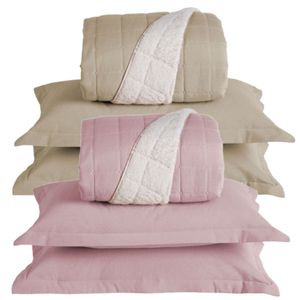 Combo 2 Kit Cobre Leito Colcha Capri Casal Dupla Face 3 Peças Cáqui Rosê 100% Poliéster