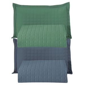Combo 2 Kit Cobre Leito Colcha Monaco Solteiro Dupla Face Verde Azul 100% Poliéster