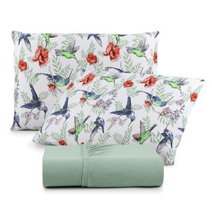 Jogo De Cama Lençol Sonho Bom Queen Em Malha Algodão 3 Peças Verde 100% Algodão
