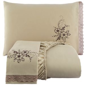 Jogo De Cama Lençol Queen Bordado Advance 3 Peças Avelã 100% Poliéster