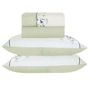Jogo De Cama Lençol Queen Bouquet Percal 300 Fios 4 Peças Verde 100% Poliéster