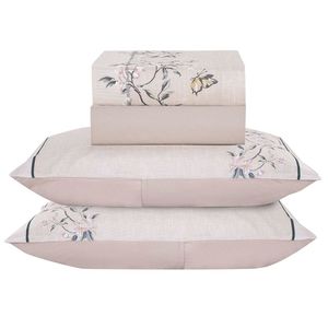 Jogo De Cama Lençol Casal Bouquet Percal 300 Fios 4 Peças Rosê 100% Poliéster