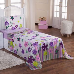 Jogo De Cama Lençol Solteiro Alegria 2 Peças Gardem Lilás 100% Poliéster