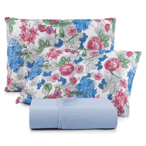 Jogo De Cama Lençol Sonho Bom Casal Em Malha Algodão Azul Claro 100% Algodão