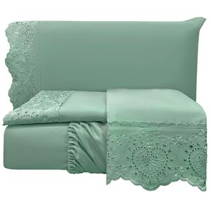 Jogo De Cama Lençol King Nupcial Percal 300 Fios 4 Peças Verde 100% Poliéster