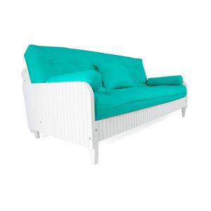 Sofá Cama Paris Ripado Branco Acquablock Azul Turquesa Madeira Nobre