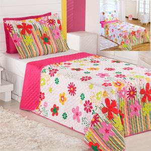 Kit Coordenado Cobre Leito Com Lençol Solteiro Alegria Pink 100% Poliéster