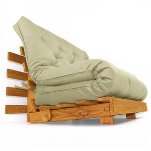 Sofá Cama Casal Futon Tokio Bege Madeira Maciça Cor Mel