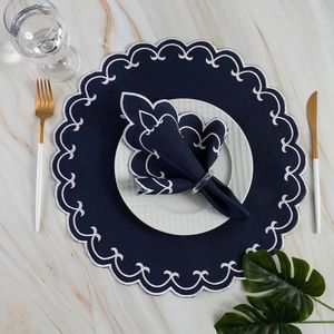 Jogo De Guardanapos Sousplat Americano 12 Peças Bordado Decorativo Sparta Azul Marinho 100% Poliéster