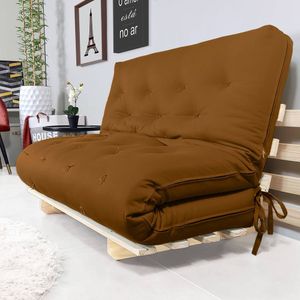 Sofa Cama Casal Futon Oriental Caramelo Com Madeira Maciça