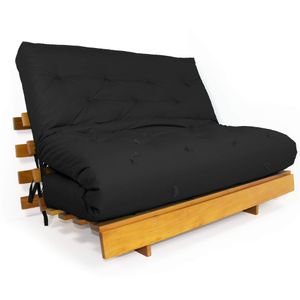 Sofá Cama Casal Futon Tokio Preto Madeira Maciça Grapia Cor Natural
