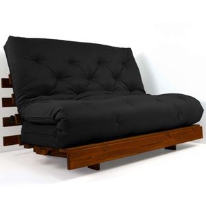 Sofá Cama Casal Futon Tokio Preto Madeira Maciça Cor Imbuia