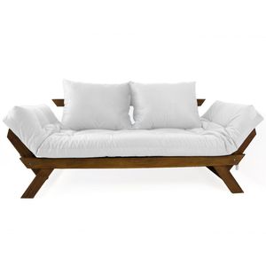 Sofá Japão Futon Acquablock Madeira Cor Imbuia - Branco Off