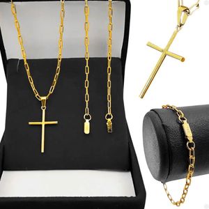 Corrente Banhada Aço Inox Pingente Crucifixo Pulseira Spaceman Tijolinho Dourado