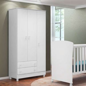 Guarda Roupa 3 Portas 2 Gavetas Doce Sonho Branco