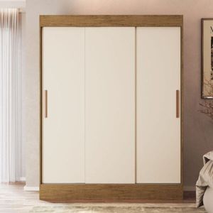 Guarda Roupa Marselha 3 Portas De Correr 2 Gavetas Off White Nogueira Doripel