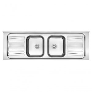 Pia De Inox Com Cuba Dupla 2,00 X 0,53 Escorredor