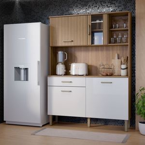 Kit Armário de Cozinha Viena Compacto com 4 Portas e 1 Gaveta Balcão Multiuso