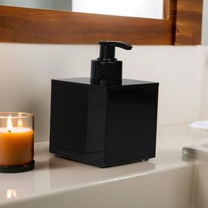 Porta Sabonete Líquido Acrílico Premium Dispenser álcool Gel Cubo 200ml Para Banheiro Lavabo Preto