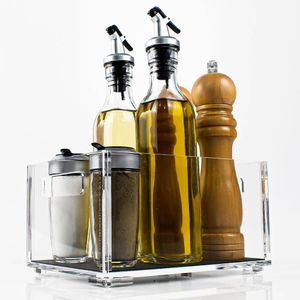 Bandeja Acrílico 5mm Porta Temperos Condimentos Com Alças Cozinha Organização Mesa Compacta Lavável