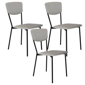 Kit 03 Cadeira Para Sala De Jantar Village Preto C01 Courino Off White - Lyam Decor