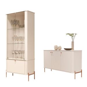 Conjunto Buffet E Cristaleira Rouxinol Off White Bronze