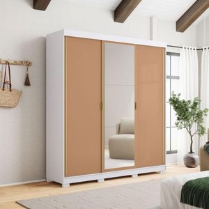 Guarda Roupa 3 Portas Correr Espelho Etiópia Branco Camarim