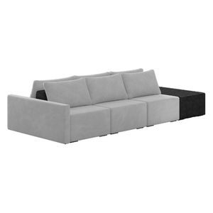 Sofá Ilha Modular Living Com Puff 252cm Georgia K04 Veludo Cinza/preto - Mpozenato