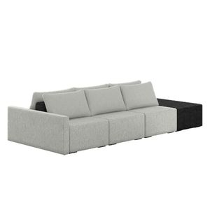 Sofá Ilha Modular Living Com Puff 342cm Georgia Z08 Linho Cinza/preto - Mpozenato
