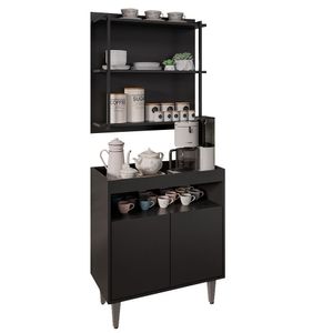 Aparador Cantinho Do Café E Painel 3 Prateleiras Flora Z34 Preto - Mpozenato